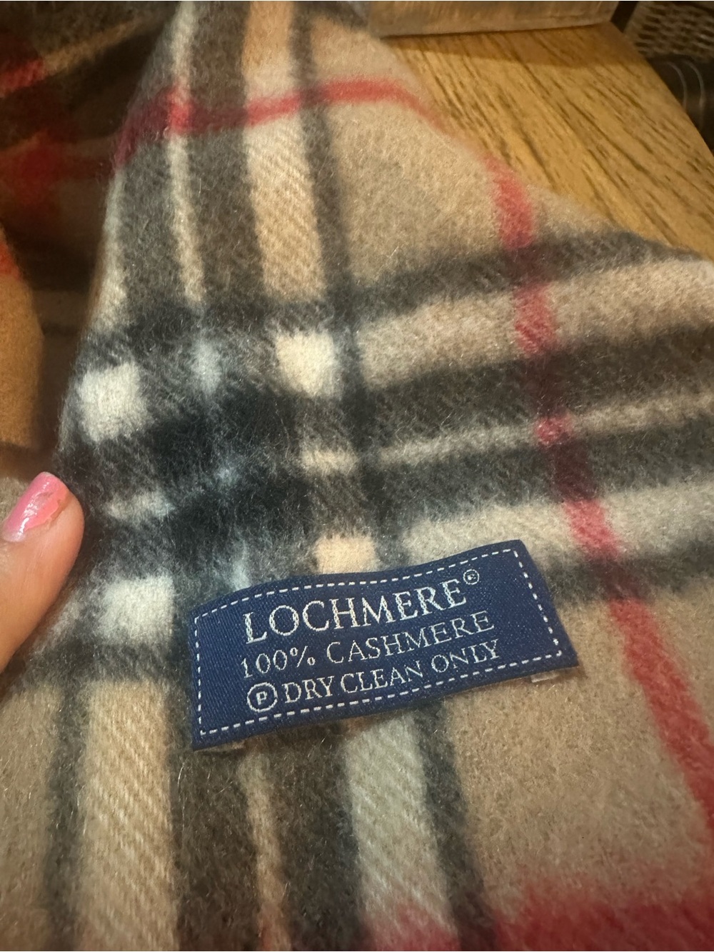 Beige Plaid Cashmere large scarf